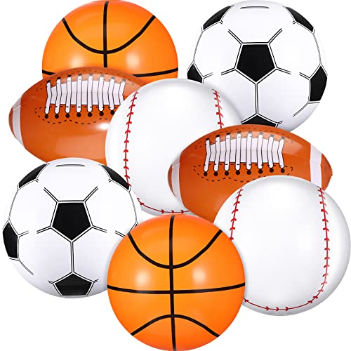 Sosation 8 Pcs Inflatable Sports Balls 16 Inch Inflatable Beach Ball Blow up 4 Styles Sports Party Decorations Balls of Swimming Pool Summer Pool Toys for Indoor Outdoor Beach - style: Assorted Ball