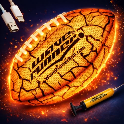 Wave Runner Light Up Football for Kids, Glow in The Dark LED Football, Rechargeable Football, Junior Size Waterproof Football Toy, Outdoor Football Gifts for Boys 8-12 - color: Orange (Rechargeable)