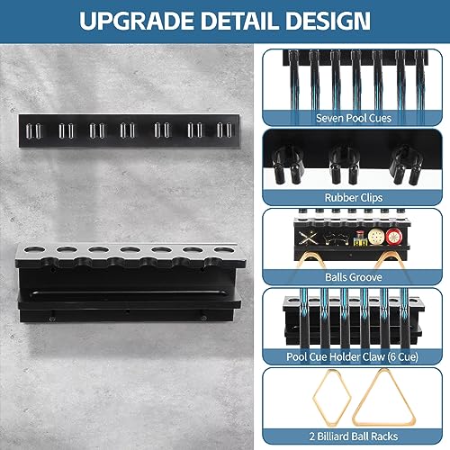 Pool Stick Holder Wall Mount, Solid Wood Billiards Cue Rack for 7 Sticks, Claw Wall Mount for Billiards Decor, Accessories, Black - style: WALL MOUNT