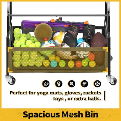 SOYEEZE Sports Equipment Organizer- Ball Storage for Garage,4 Tiers Outdoor Toy Storage,Soccer Racks,Basketball Shooting Training Stand Cart with Wheels and Hooks for Home-School and Gym Use - style: 4 Tiers
