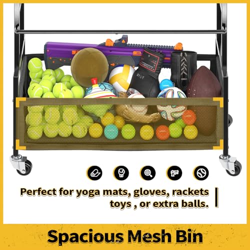 SOYEEZE Sports Equipment Organizer- Ball Storage for Garage,4 Tiers Outdoor Toy Storage,Soccer Racks,Basketball Shooting Training Stand Cart with Wheels and Hooks for Home-School and Gym Use - style: 4 Tiers