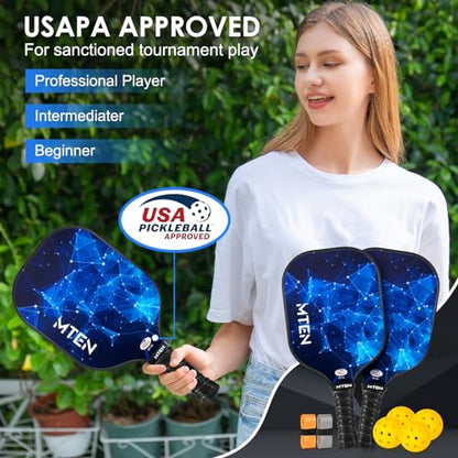 Pickleball Paddles Set of 2 or 4, or Single Paddle – USAPA Approved Fiberglass Surface Pickleball Rackets Set for Men & Women - color: Blue*2