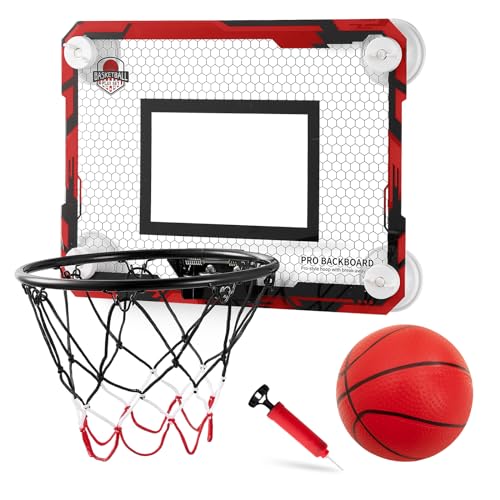 Indoor Mini Basketball Hoops Backboard with Powerful Suction Cups,Wall Mounted Door Basketball Hoops,Toys with Balls Gifts for Kids Boys Teens (43x30CM, Blue with Scorer) (Red Ordinary) - color: Red Ordinary