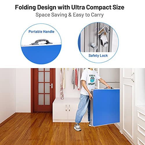 GYMAX Indoor Table Tennis Table Set, Folding Ping Pong Table with Net, 2 Paddles & 2 Balls, Multipurpose Free Standing Table Tennis Kit
