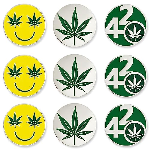 PinMart’s Mix Bundle Pack of 9 Golf Ball Markers - Golf Accessories for Men and Women – United States Eagle and American Flag Magnetic Ball Markers Set of 9 - color: Marijuana Green/Yellow/White