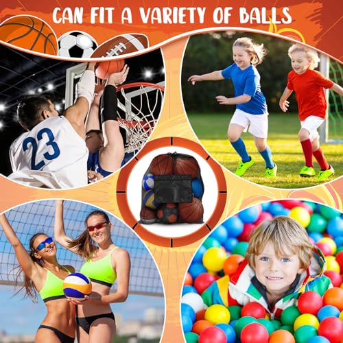Woanger 9 Pieces Extra Large Sports Ball Bag Mesh Soccer Ball Bag with Adjustable Shoulder Strap Drawstring Heavy Duty Sports Storage Net Bag for Basketball Volleyball Swimming Gear 35.4 x 27.5 Inch