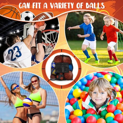 Woanger 9 Pieces Extra Large Sports Ball Bag Mesh Soccer Ball Bag with Adjustable Shoulder Strap Drawstring Heavy Duty Sports Storage Net Bag for Basketball Volleyball Swimming Gear 35.4 x 27.5 Inch