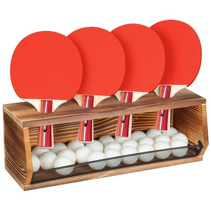 Ping Pong Storage Rack, Wall-Mount Table Tennis Paddle Display Holder with Ball Shelf, Racket Organizer Accessories Set for Game Room, Bar, Garage, Office, Home