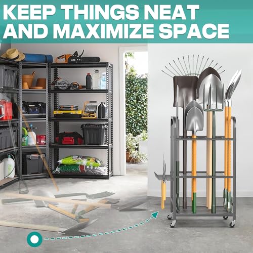 EVERHANGER Garden Tool Organizer and Storage, Yard Tool Stand Garage Tool Organization, Yard Tool Racks for Indoor/Outdoor Use - size: Small