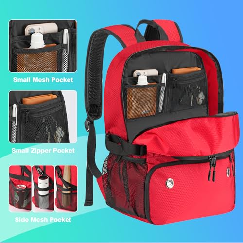 Basketball Bag Backpack with Ball & Shoes Compartment for Soccer Ball Volleyball Football, Large Sports Bag Backpack - color: Red