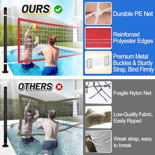 Durable PE Pool Volleyball Net Replacement - Adjustable 15-31.4Ft Width, 3Ft Height (Net Only) - color: Red