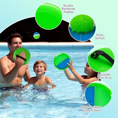 TEILLNET 2-in-1 Beach Paddle Ball and Toss Catch Ball Game Set, Summer Outdoor Toys for Kids Adults, Family Yard Lawn Beach Pool Park Games, Outside Sports Gifts for Boys Girls 3 4 5 6 7 8 9 10 11 12
