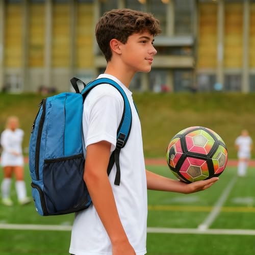 Soccer Bag, Basketball Backpack, Sports Equipment Bag with Shoes and Ball Compartment Holds Sneaks, Helmet, Basketball, Football, Vollyball, Gloves - color: Blue/Black