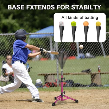 Baseball Tee Batting Tee Softball Tee Portable Travel Hitting Tee,Easy Adjustable Height,Stable Tripod Stand - color: Purple, style: Tee Pro
