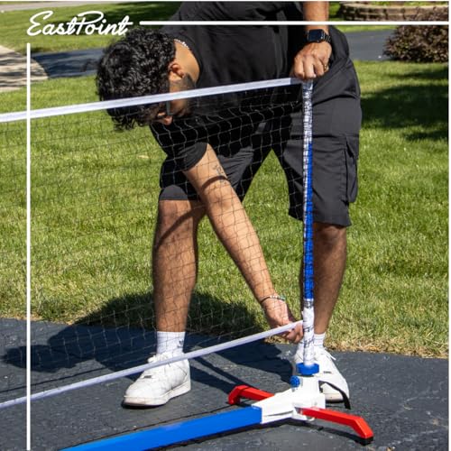 EastPoint Adjustable Pickleball Net - White & Blue, Metal - Fully Pre-Assembled & Portable Pickleball Net - Adjustable 10-22 ft Driveway Mesh for Play Court - Space-Saving Folding Design