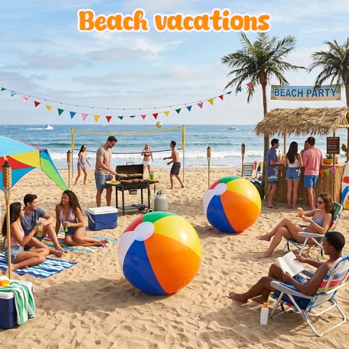 FUTUREPLUSX 2 Pack Jumbo Beach Balls, 33.5 Inch Inflated Large Rainbow Inflatable Ball for Summer Swimming Pool Parties, Outdoor Beach Games, Birthday Party Decorations for Kids and Adults