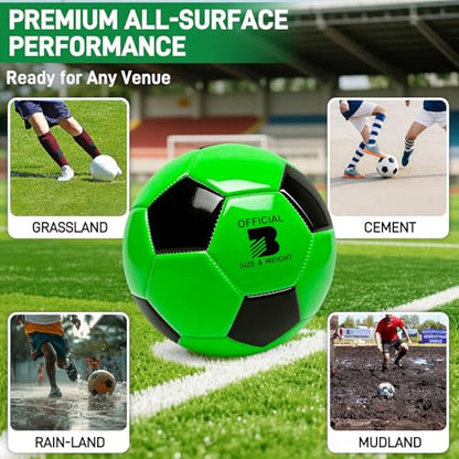 4 Pack Soccer Balls Size 5/4/3 Bulk with Pump, Carry Net, Needles - Pelota De Futbol Official Size Training Practice & Match Ball - Ideal Soccer & Birthday Gift - color: Color-Black, size: Size 3