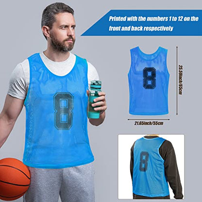 Vabean 24 Pack Nylon Mesh Scrimmage Team Practice Vests Pinnies Jerseys Train Vest for Adult Sport Basketball Soccer Football - color: Blue, Red