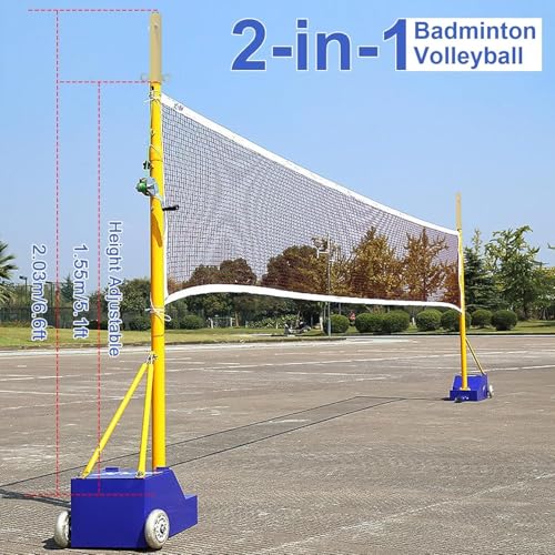Adjustable Volleyball Poles & Net Set for Backyard - Heavy Duty Outdoor Volleyball & Badminton System, 4 Heights 5ft-6.8ft, Perfect for Family Fun