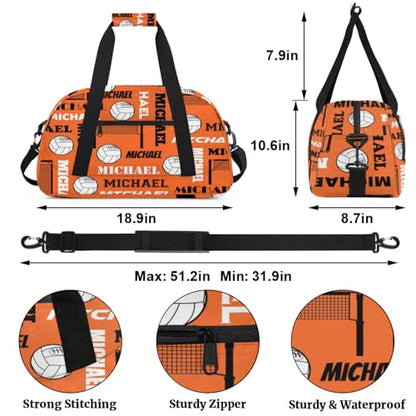 Custom Volleyball Gym Bag Duffel Bag with Your Name, Personalized Sport Bags Customized Travel Weekender Bags for Women Men, Orange