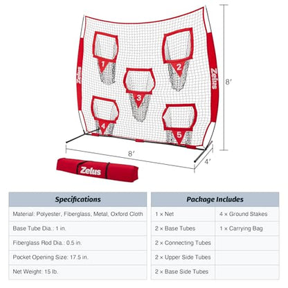 ZELUS Football Throwing Net, Quarterback Training Equipment with 5 Target Pockets, Football Practice Throwing Passing Accuracy Trainer with Carry Bag Ground Stakes for Kids Adults