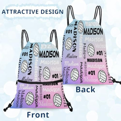 Custom Volleyball Style Drawstring Bag, Personalized Sports Ball Backpack Drawstring Sack Cinch Bags for Team Gift Party Favors, Cut Glitter Pattern - color: Blue