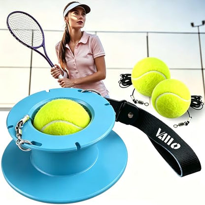 VAIIO Professional Tennis Trainer - Full Metal Portable Solo Rebounder with 3 High-Elastic String Balls, Ideal for Adults, Kids, Beginners & Advanced Players - color: Blue