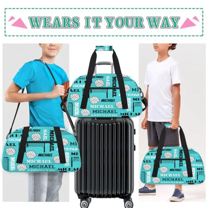 Custom Volleyball Gym Bag Duffel Bag for Women Men, Personalized Name Sport Bag Overnight Bags Customized Travel Weekender Bag, Light Blue - color: Light Blue