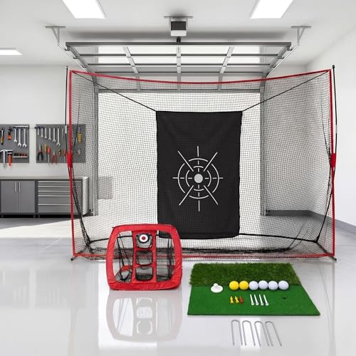 Garvee Golf Nets 10x7 FT, Golf Practice Net for Backyard Driving Real GolfBalls, Golfer Hitting with Chipping, Dual Turf Mat, Silk Targets, Balls&Tees, Carry Bag, for Garage Indoor Outdoor Driving