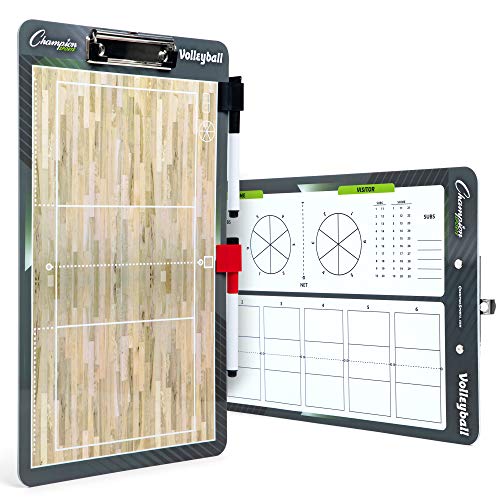 Champion Sports Large & XL Dry Erase Board For Coaching - Whiteboards for Strategizing, Techniques, Plays - 2-Sided Boards with Front Side Full Field - Backside Half Field and Lineup - color: Volleyball, style: Standard Coaches Board