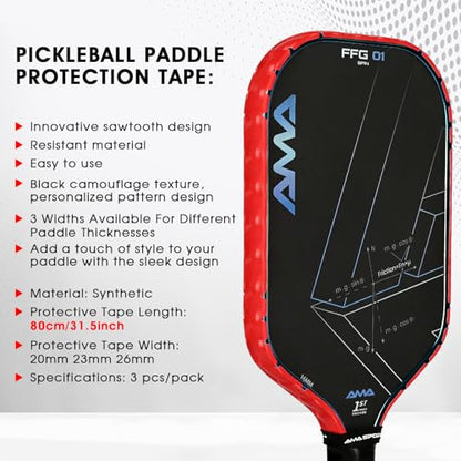 PICKLETECH Pickleball Paddle Protection Tape - Paddle Head Edge Guard - Racket Edge Protection Tape -Fit Perfectly Curved Edge -No Wrinkling - color: Red Grid, size: Width 20mm