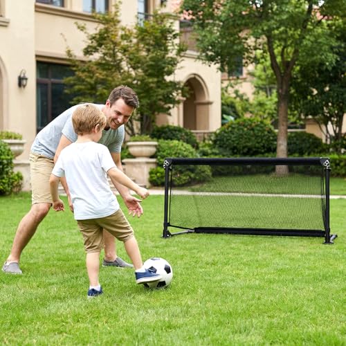 GYMAX Soccer Goal, Foldable Portable Soccer Training Net with Metal Frame, Ground Stakes, Easy Setup for Backyard Team Practice Play - style: S (3.3ft x 1.6ft)
