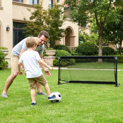 GYMAX Soccer Goal, Foldable Portable Soccer Training Net with Metal Frame, Ground Stakes, Easy Setup for Backyard Team Practice Play - style: S (3.3ft x 1.6ft)