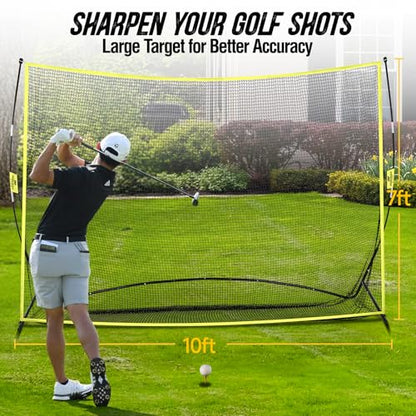 Golf Net, 10x7ft Golf Practice Net with Noise Reduce Silk Target Driving Real Balls, Hitting Nets for Backyard Garage, Improve Chipping Putting Pitching,Gift for Men & Golfers - color: Yellow