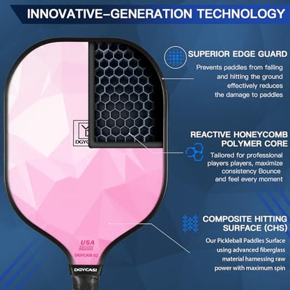 YC DGYCASI Pickleball Paddles Set of 2, 2026 USAPA Approved Pickleball Set, Fiberglass Lightweight Pickle Ball Rackets 2 Pack, 2 Outdoor Pickleball, 2 Indoor Pickleball Balls, 1 Pickleball Bag - color: Pink