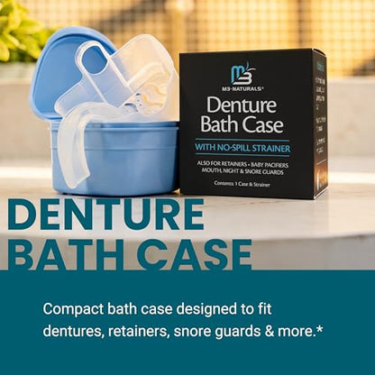 Denture Bath Case and Retainer Case, Denture Bath Cup for Invisalign Retainers Mouthguards Dentures Cleaner Kit with Strainer Spill-Free Portable Retainer Cleaner Case by M3 - size: Bath Case (1 Count)