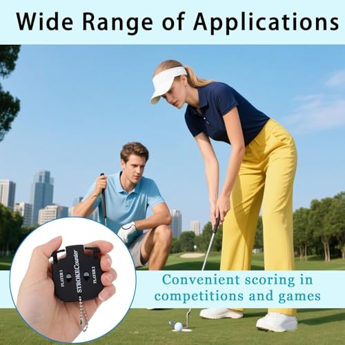 2 Pcs Golf Stroke Counters, Portable Score Keeper with Hanging Rope Mini Square Design 2 Player Stroke Counter Clicker for Golf Training Competitions & Games