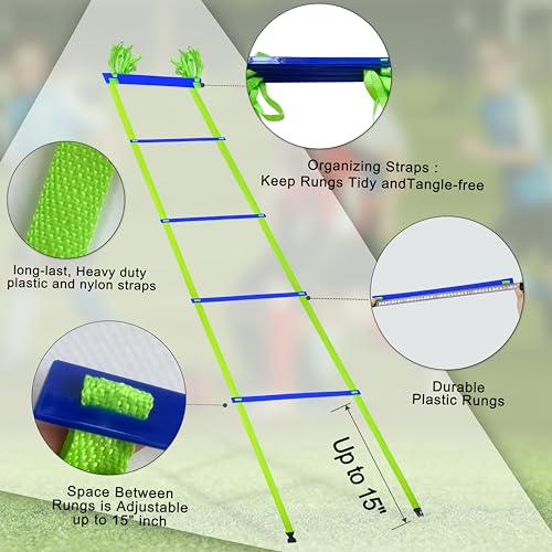 20ft Adjustable Agility Speed Ladder Training Ladder with Carry Bag - Soccer, Speed, Football Fitness Feet Training - Agility Training Equipment for Footwork Drills - color: Blue