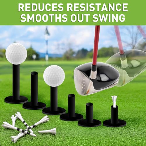 FINGER TEN Golf Rubber Tees Driving Range 3 Inch 1.5'' 2.25'' 2.75'' 3.13'' Tee Holder for Mat 1.5'' 2'' with Plastic Tees Indoor Outdoor Use - style: Black-25 Pcs