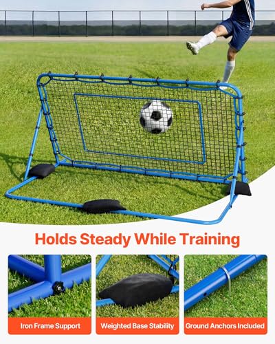 VEVOR Soccer Rebounder Net, Quick-Switch Angle Soccer Goal Rebounder for Control, Passing Practice, Heavy-Duty Iron Frame & PE Net, Easy Setup Ball Training Equipment for Teens&Adults - size: 7x4FT