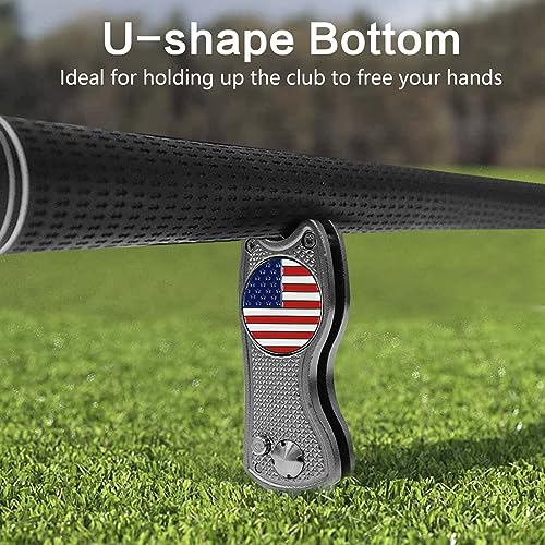FINGER TEN Golf Divot Repair Tool and Ball Marker Switchblade Value Pack, Foldable Magnetic Stainless Steel with Pop-up Button for Men Women - color: Gray