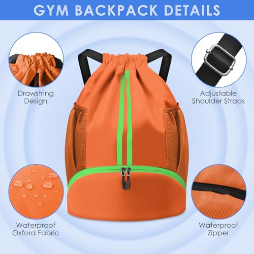 BROTOU Soccer Bags, Football Backpack, Volleyball Bag, Drawstring Backpack with Ball and Shoe Compartment, Football bags for Equipment Swim Gym Bag - color: Orange Yellow