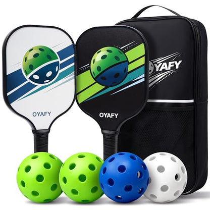 Pickleball Paddles Set of 2, Fiberglass Pickleball Set with Pickleball Rackets 2 Pack, 4 Indoor Outdoor Balls and Carry Bag, Pickle Ball Set for Beginners, Families, Men Women & Intermediate Players