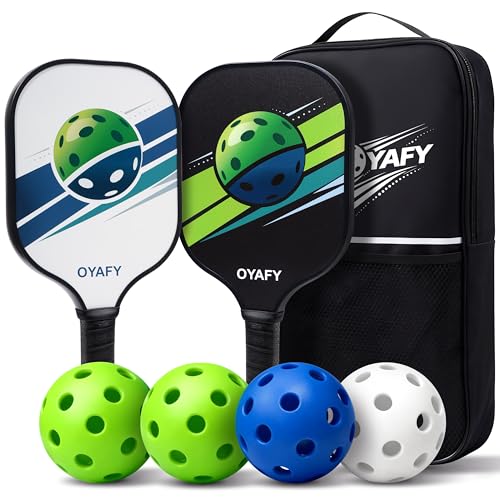 Pickleball Paddles Set of 2, Fiberglass Pickleball Set with Pickleball Rackets 2 Pack, 4 Indoor Outdoor Balls and Carry Bag, Pickle Ball Set for Beginners, Families, Men Women & Intermediate Players