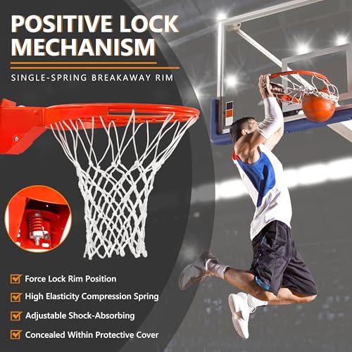 Basketball Rim Replacement, Single-Spring Breakaway Basketball Rim Outdoor Indoor, Universal 18 Inch Heavy Duty Basketball Hoop Rim and Net - color: ORANGE, style: TUBE TIE Basketball Rim