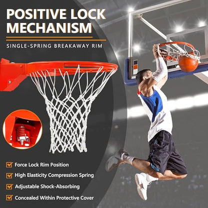 Basketball Rim Replacement, Single-Spring Breakaway Basketball Rim Outdoor Indoor, Universal 18 Inch Heavy Duty Basketball Hoop Rim and Net - color: ORANGE, style: TUBE TIE Basketball Rim