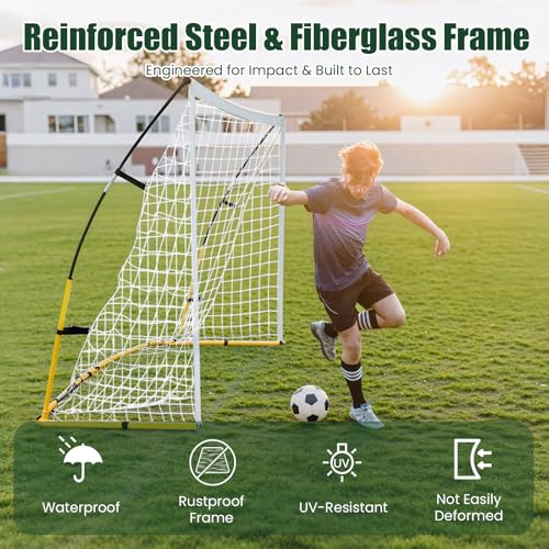 8FT x 5FT Soccer Goal for Backyard, Portable Pop Up Football Goal with Carry Bag, U-Shaped Stakes & Bungees, for Youth and Adults - Perfect for Garden, Beach, and Training