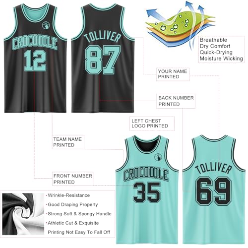Custom Reversible Basketball Jerseys Men Youth, Personalized Sports Shirts Team Uniforms Printed Name Logo Number - color: Light Green and Black