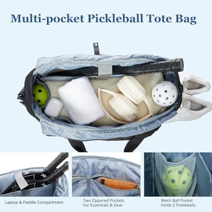Pickleball Bag Fits 2 to 6 Paddles, Quilted Pickle ball Tote Bags for Women and Men with Shoe Compartment and Fence Hook, Great Pickleball Gifts - color: Black