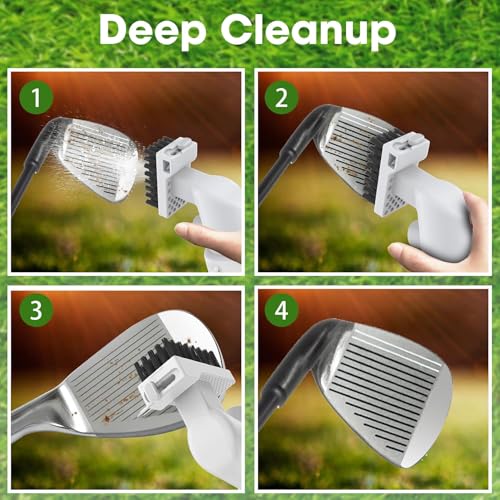 Pro Golf Club Cleaner - 4oz Water Bottle with Groove Cleaner and Retainer Clip, Durable Nylon Bristles for Easy Cleaning, Ergonomic Button Design, Golf Gifts for Men & Essential Accessories (White)